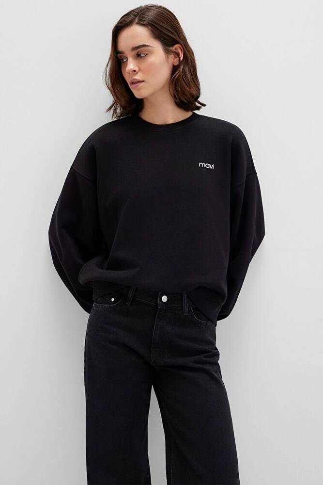 Kadın Yuvarlak Yaka Logo Sweat 1S10490-900 Siyah 