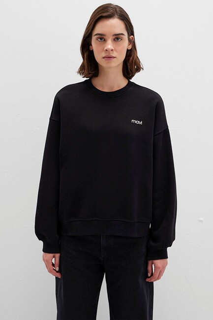 Kadın Yuvarlak Yaka Logo Sweat 1S10490-900 Siyah - Thumbnail