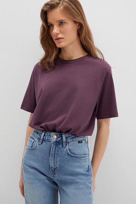 Kadın Yuvarlak Yaka Tişört 1600955-70434 Bordo (1)