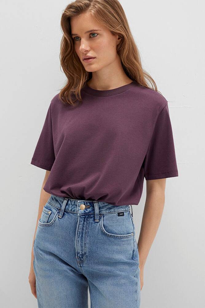Kadın Yuvarlak Yaka Tişört 1600955-70434 Bordo 