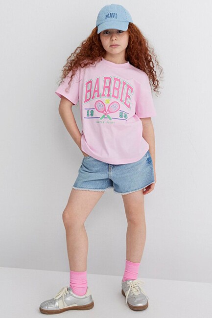 Kız Çocuk Barbie Baskılı Tişört 7610312-86959 Pembe - Thumbnail