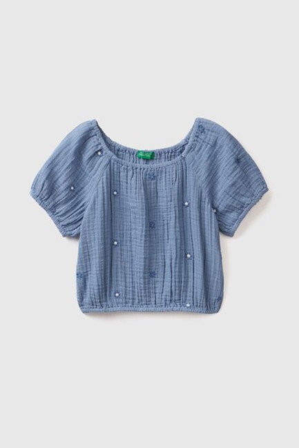 United Colors Of Benetton - Kız Çocuk İşlemeli Bluz 50BTCQ018 Mavi 