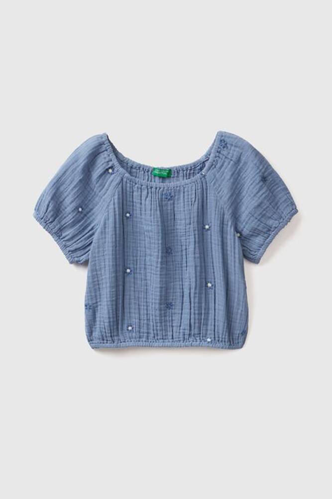 Kız Çocuk İşlemeli Bluz 50BTCQ018 Mavi 