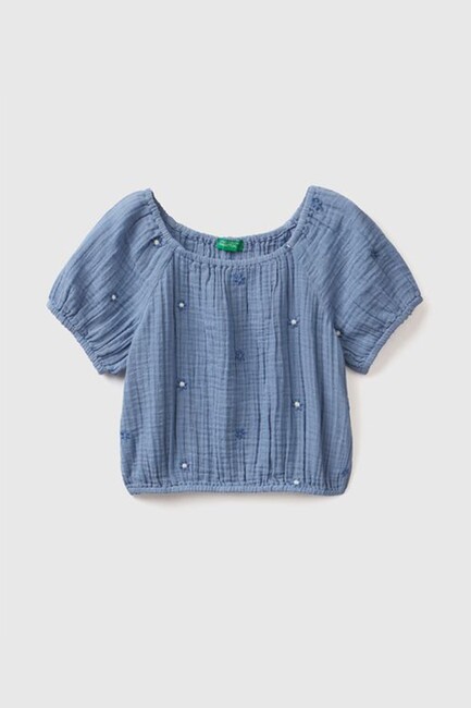 Kız Çocuk İşlemeli Bluz 50BTCQ018 Mavi - Thumbnail