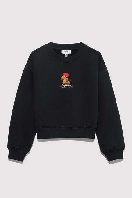 Kız Çocuk Köpek Baskılı Sweat 7S10132-900 Siyah - Thumbnail