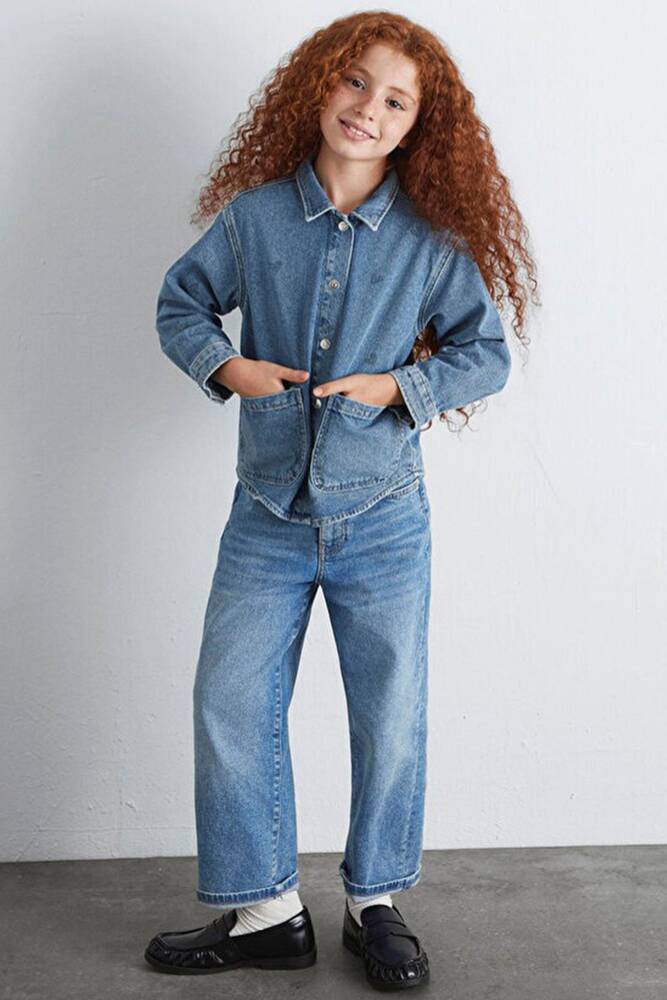 Kız Çocuk Lulu Denim Gömlek 7210002-90880 Mavi 