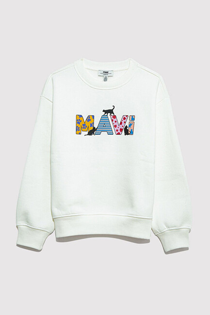 Kız Çocuk Mavi Baskılı Sweat 7S10169-70057 Beyaz - Thumbnail