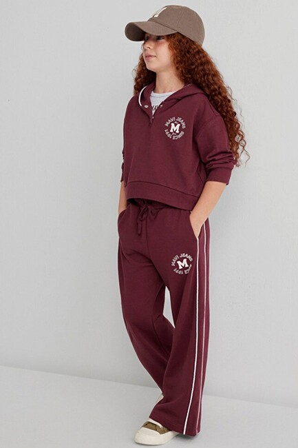 Kız Çocuk Mavi Jeans Baskılı Eşofman Altı 7010032-70393 Bordo - Thumbnail