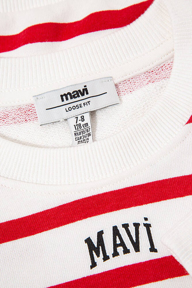 Kız Çocuk Mavi Logo Baskılı Çizgili Sweat 7S10038-82054 Kırmızı 
