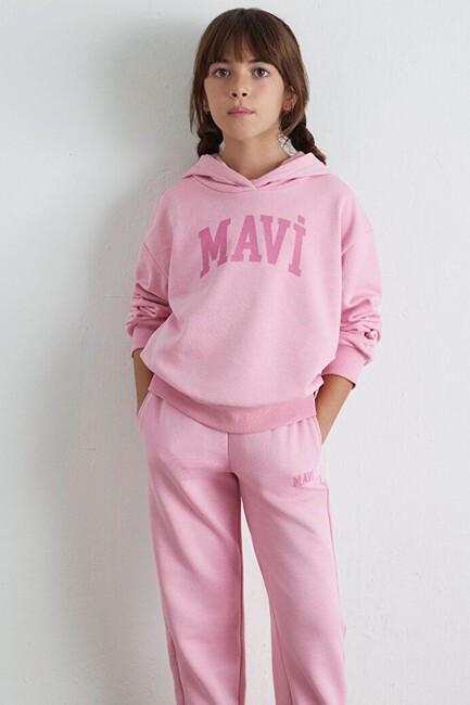 Kız Çocuk Mavi Logo Baskılı Kapüşonlu Sweat 7S10147-70972 Pembe - Thumbnail