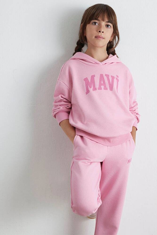 Kız Çocuk Mavi Logo Baskılı Kapüşonlu Sweat 7S10147-70972 Pembe 