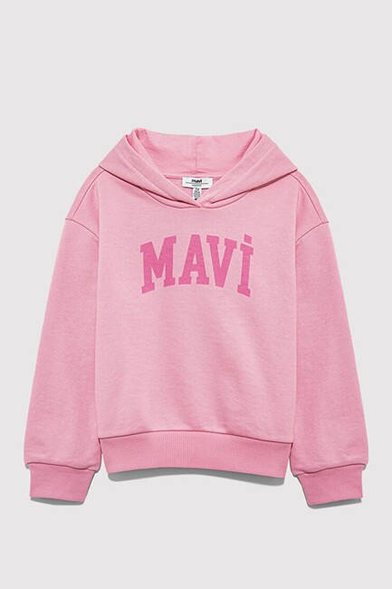 Kız Çocuk Mavi Logo Baskılı Kapüşonlu Sweat 7S10147-70972 Pembe - Thumbnail