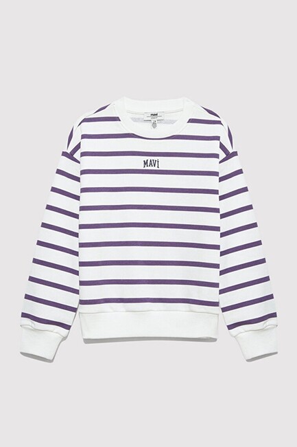 Kız Çocuk Mavi Logo Çizgili Sweat 7S10038-88138 Mor - Thumbnail