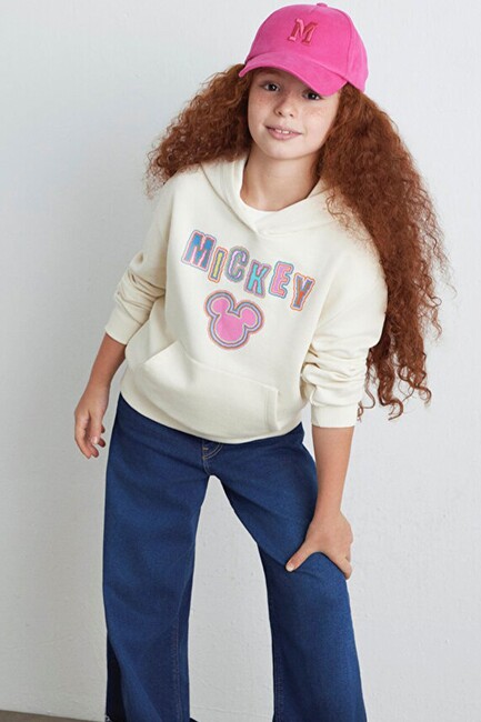 Kız Çocuk Mickey Baskılı Sweat 7S10141-70072 Bej - Thumbnail