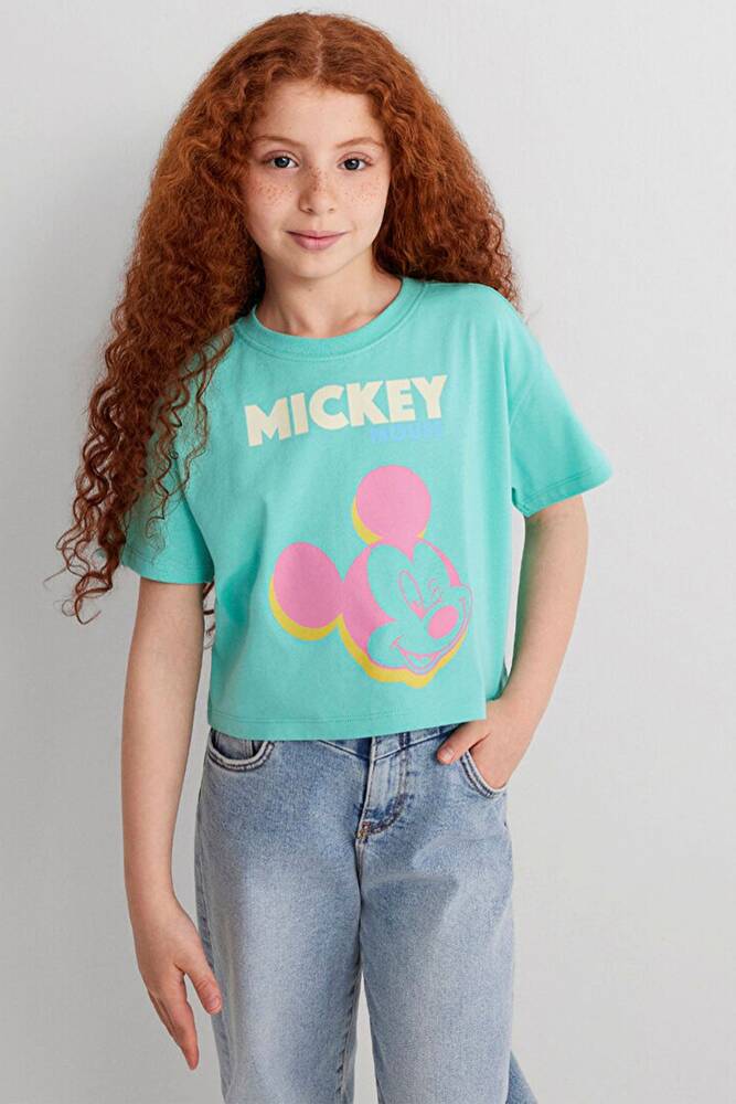 Kız Çocuk Mickey Mouse Baskılı Tişört 7610332-71673 Turkuaz 