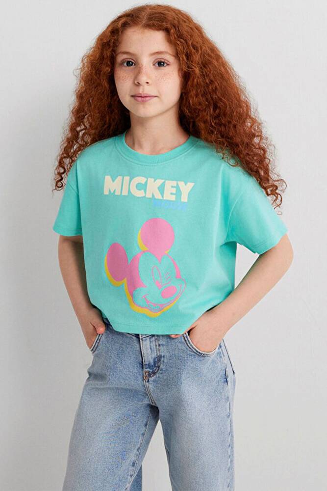 Kız Çocuk Mickey Mouse Baskılı Tişört 7610332-71673 Turkuaz 