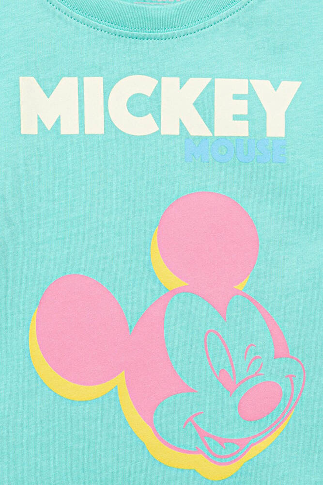Kız Çocuk Mickey Mouse Baskılı Tişört 7610332-71673 Turkuaz 