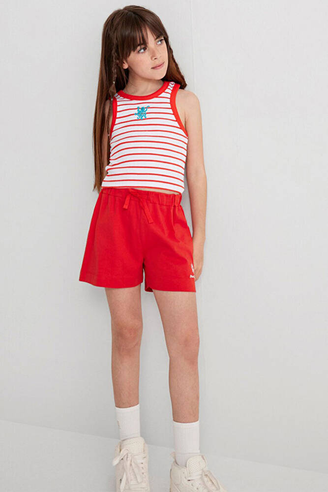 Kız Çocuk Nakış Detaylı Çizgili Crop 7610333-89719 Kırmızı 