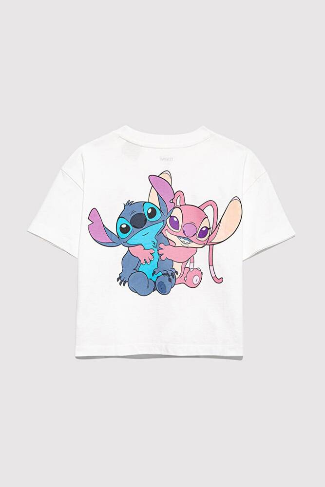Kız Çocuk Stitch Baskılı Tişört 7610292-70057 Ekru 